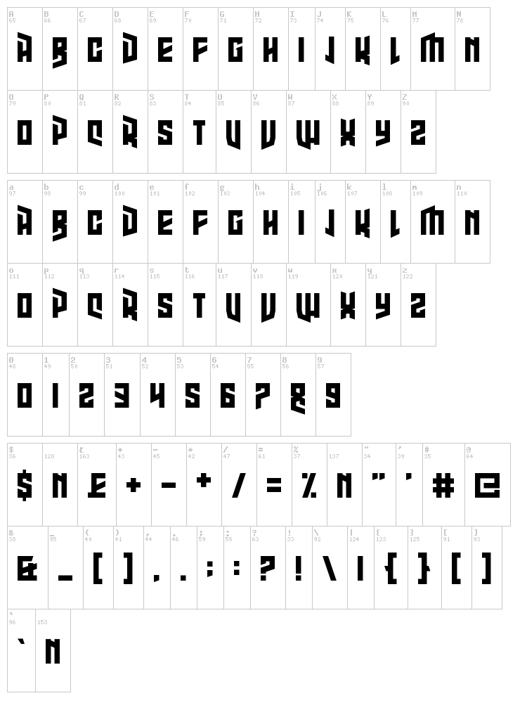 High Jinks font map